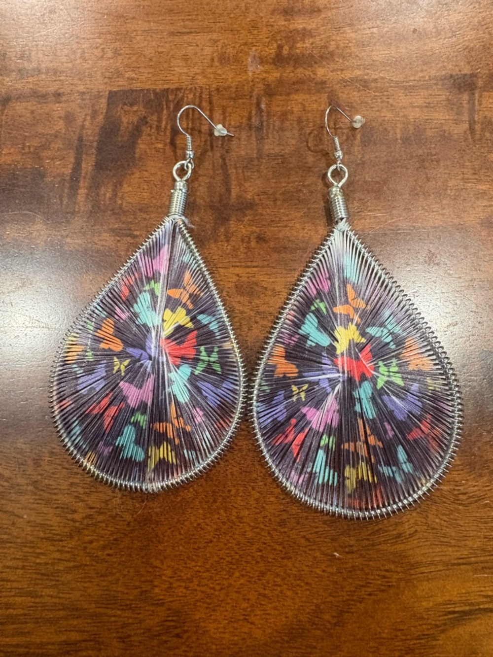 Colorful Teardrop Thread Earrings‎ - Multicolor Buterflies